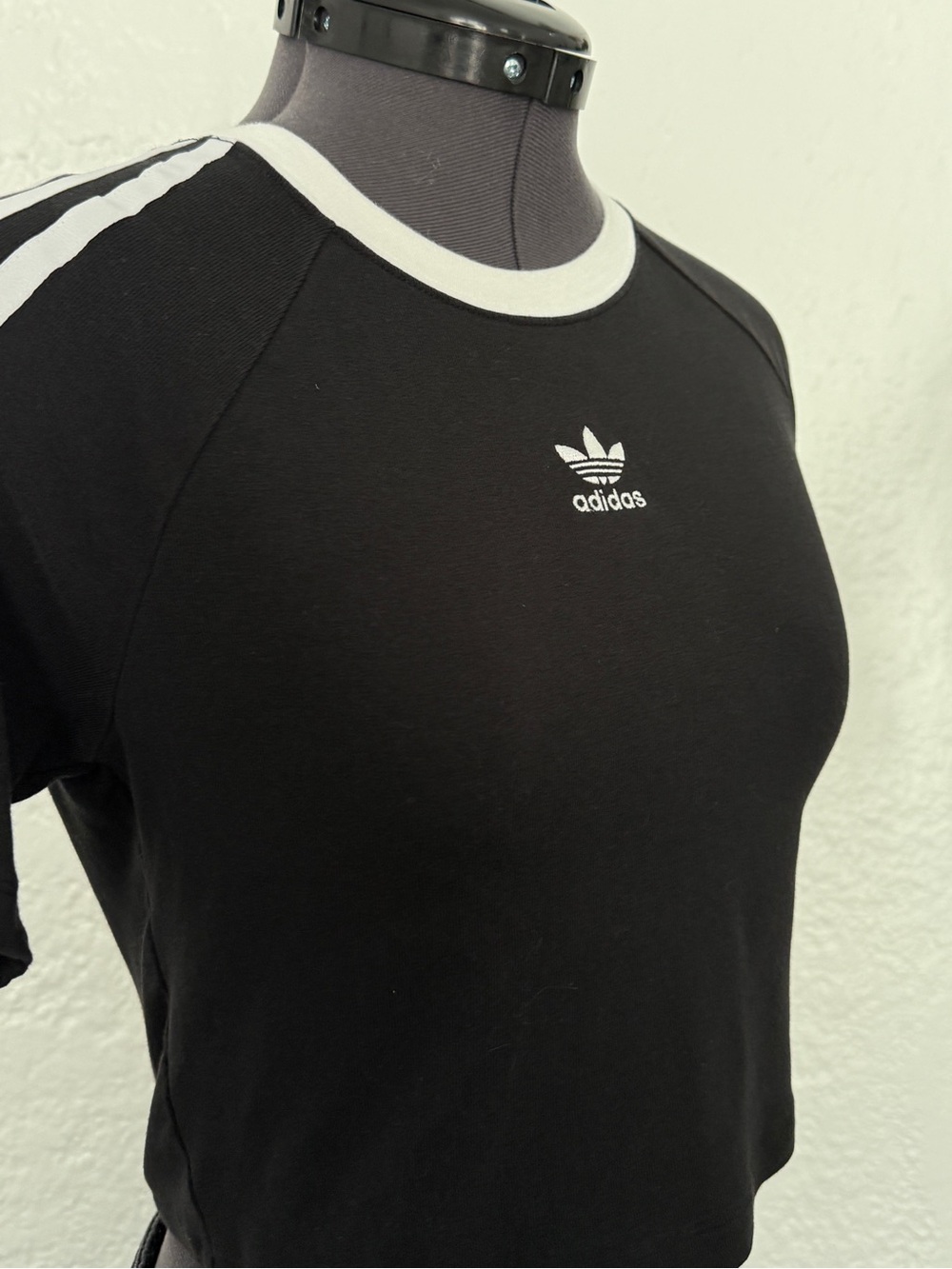 Adidas Black Tee with White Trim and Trefoil Logo